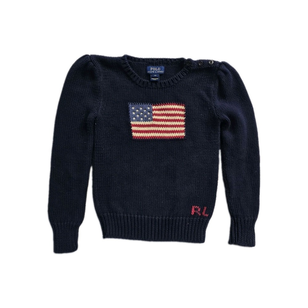 polo ralph lauren american flag sweater Girls 6X Navy Blue